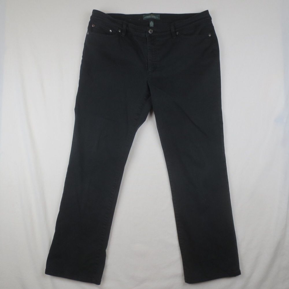 LRL Lauren Jeans Co Jeans Womens 16 Black Modern Straight Leg Stretch Dark Denim